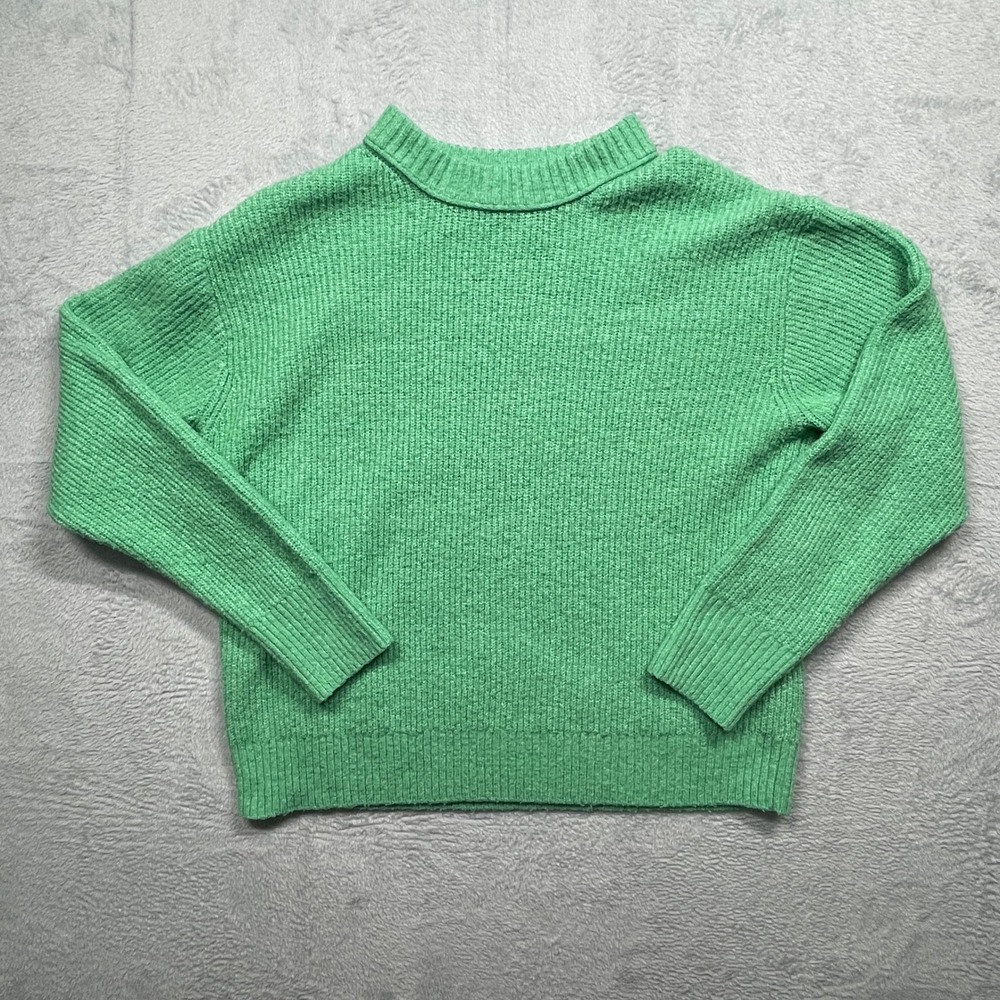 American Eagle Sweater Womens Small Green Ribbed Mock Neck Drop Shoulder Relaxed